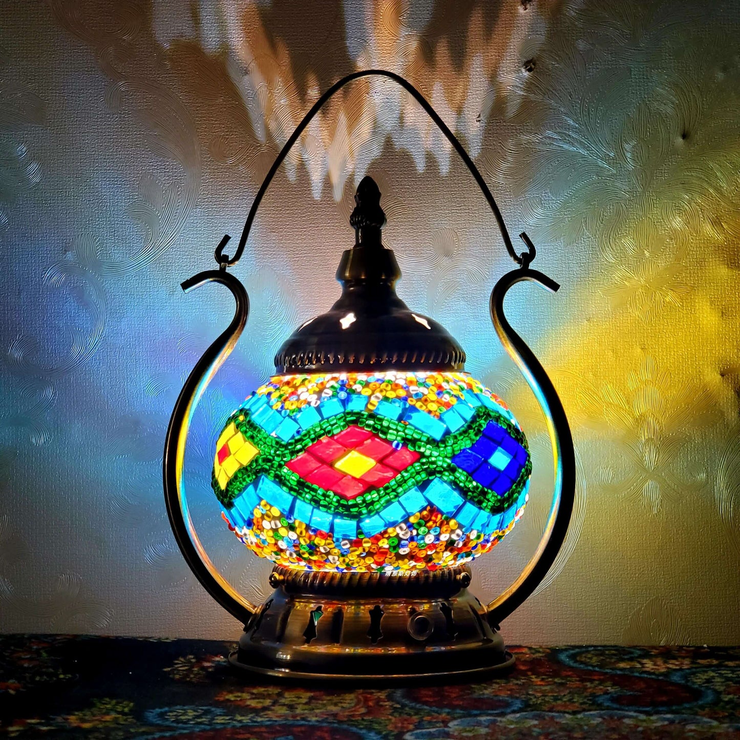 Marokkanische Buntglas runde Pot USB wiederaufladbare LED tragbare Tischlampe