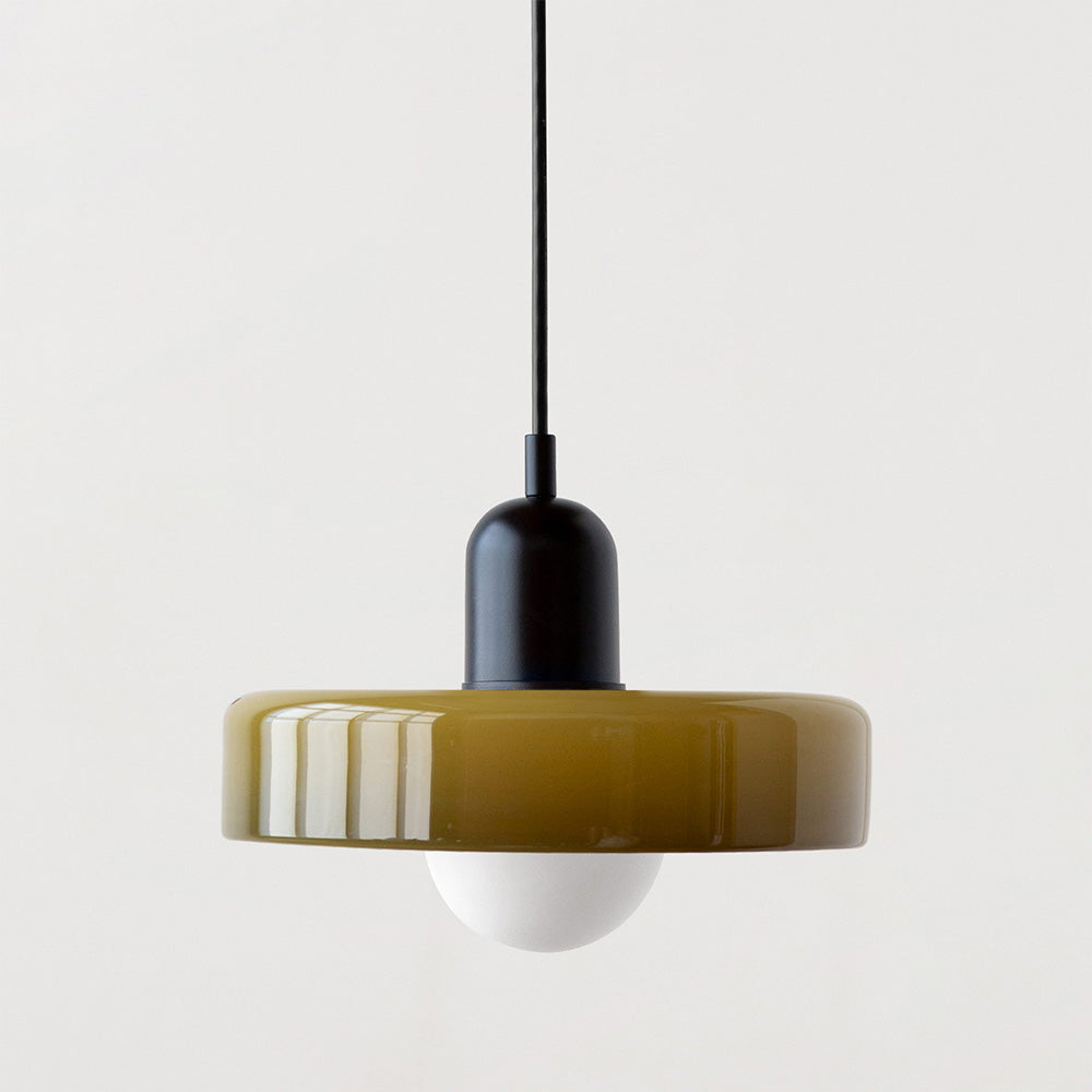 Frendorf |  Pendelleuchte aus farbigem Glas | Elegante Hängeleuchte im Bauhaus-Stil | Designlampe für Wohnzimmer & Esszimmer