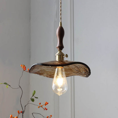 Frendorf | Auralina Pendelleuchte | Modernes Design | Bernstein-Glas | Walnussgriff | LED-Beleuchtung für Wohnzimmer
