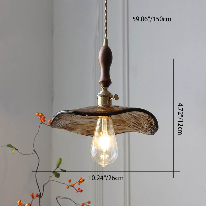 Frendorf | Auralina Pendelleuchte | Modernes Design | Bernstein-Glas | Walnussgriff | LED-Beleuchtung für Wohnzimmer