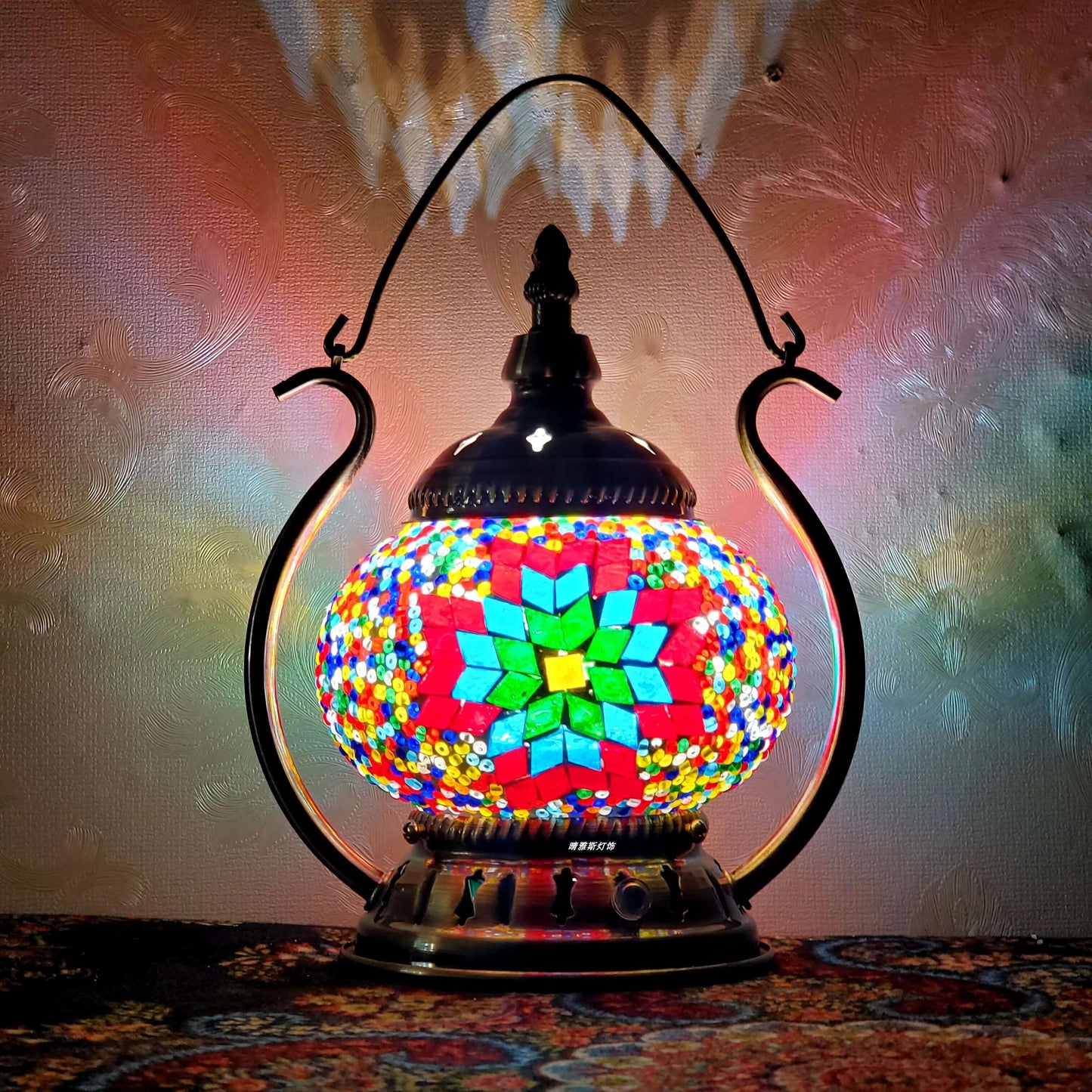 Marokkanische Buntglas runde Pot USB wiederaufladbare LED tragbare Tischlampe