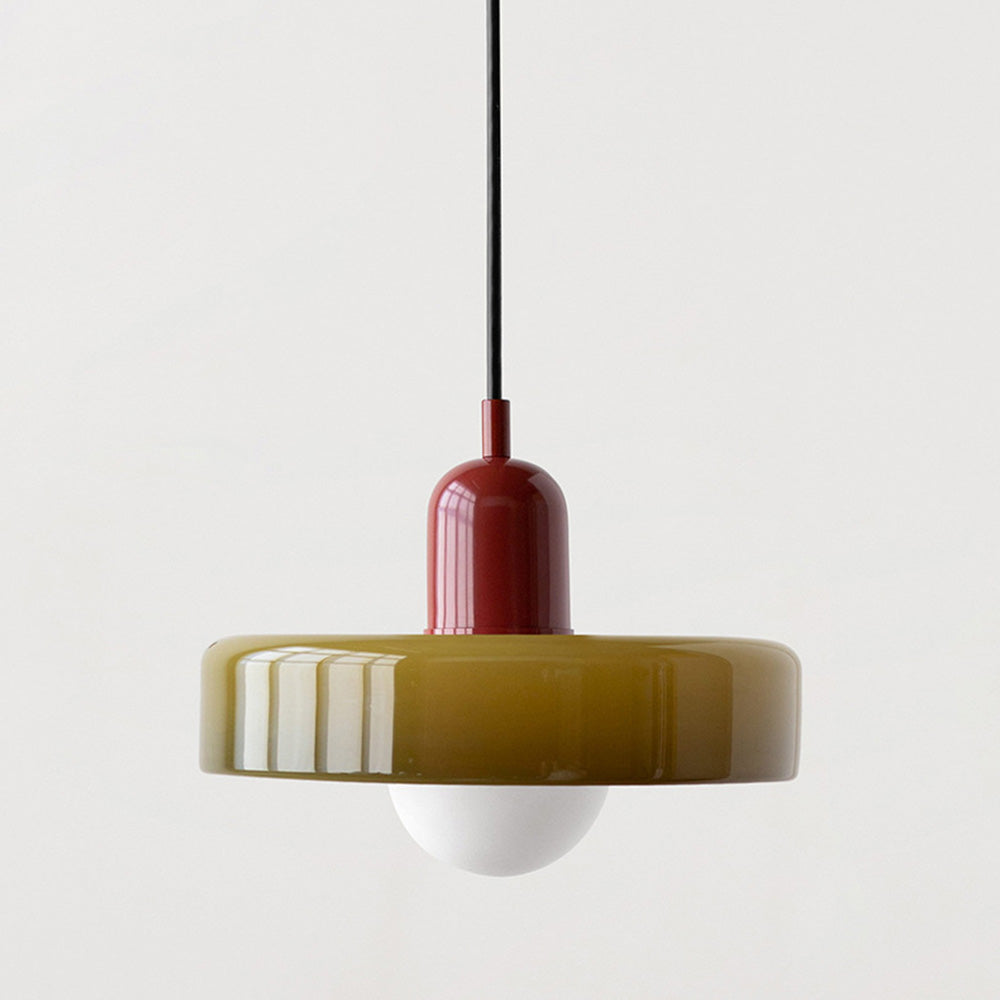 Frendorf |  Pendelleuchte aus farbigem Glas | Elegante Hängeleuchte im Bauhaus-Stil | Designlampe für Wohnzimmer & Esszimmer