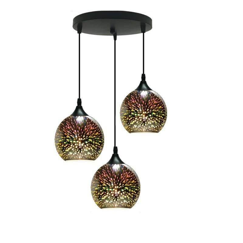 Frendorf | ElysianSpark 3D Creative LED Kronleuchter | 2/3 Lichter | Feuerwerksglas-Dome | Modernes Design | Stimmungslicht für Zuhause