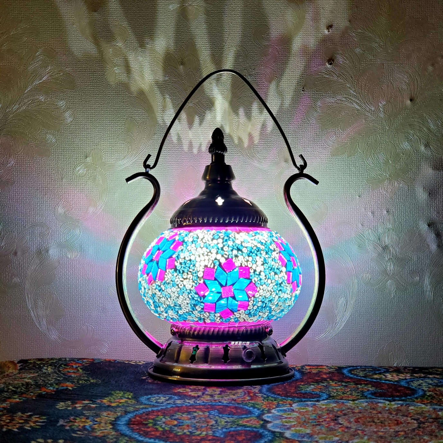Marokkanische Buntglas runde Pot USB wiederaufladbare LED tragbare Tischlampe