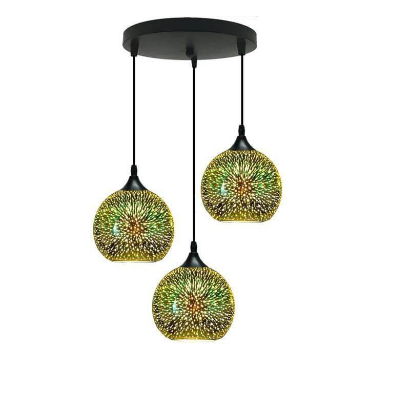 Frendorf | ElysianSpark 3D Creative LED Kronleuchter | 2/3 Lichter | Feuerwerksglas-Dome | Modernes Design | Stimmungslicht für Zuhause
