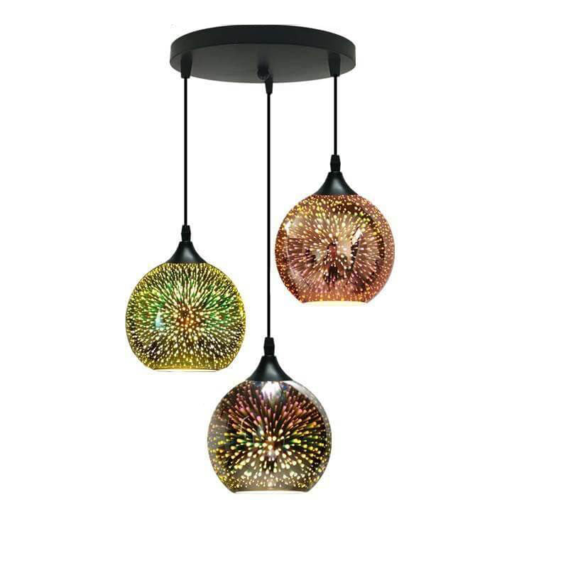 Frendorf | ElysianSpark 3D Creative LED Kronleuchter | 2/3 Lichter | Feuerwerksglas-Dome | Modernes Design | Stimmungslicht für Zuhause