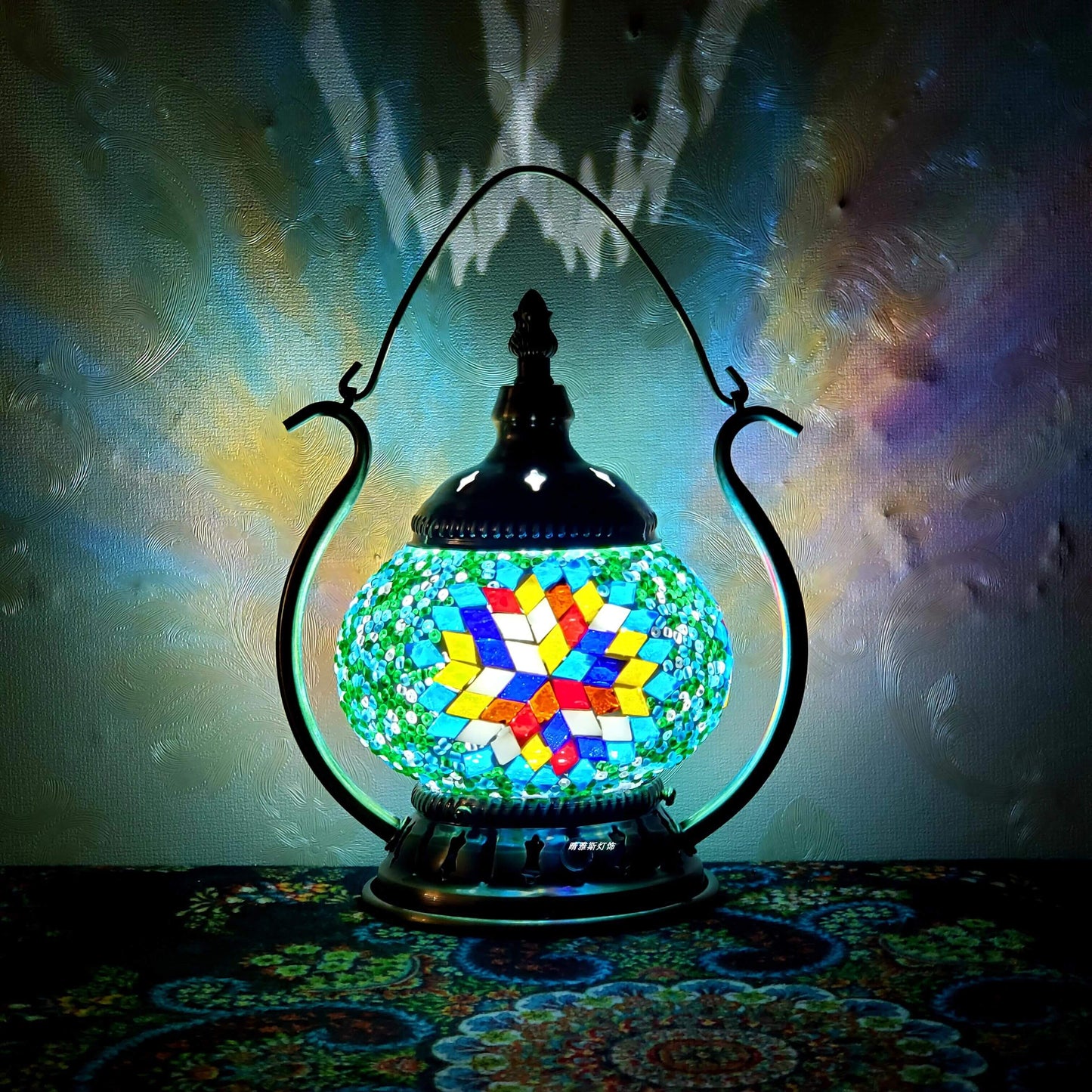 Marokkanische Buntglas runde Pot USB wiederaufladbare LED tragbare Tischlampe