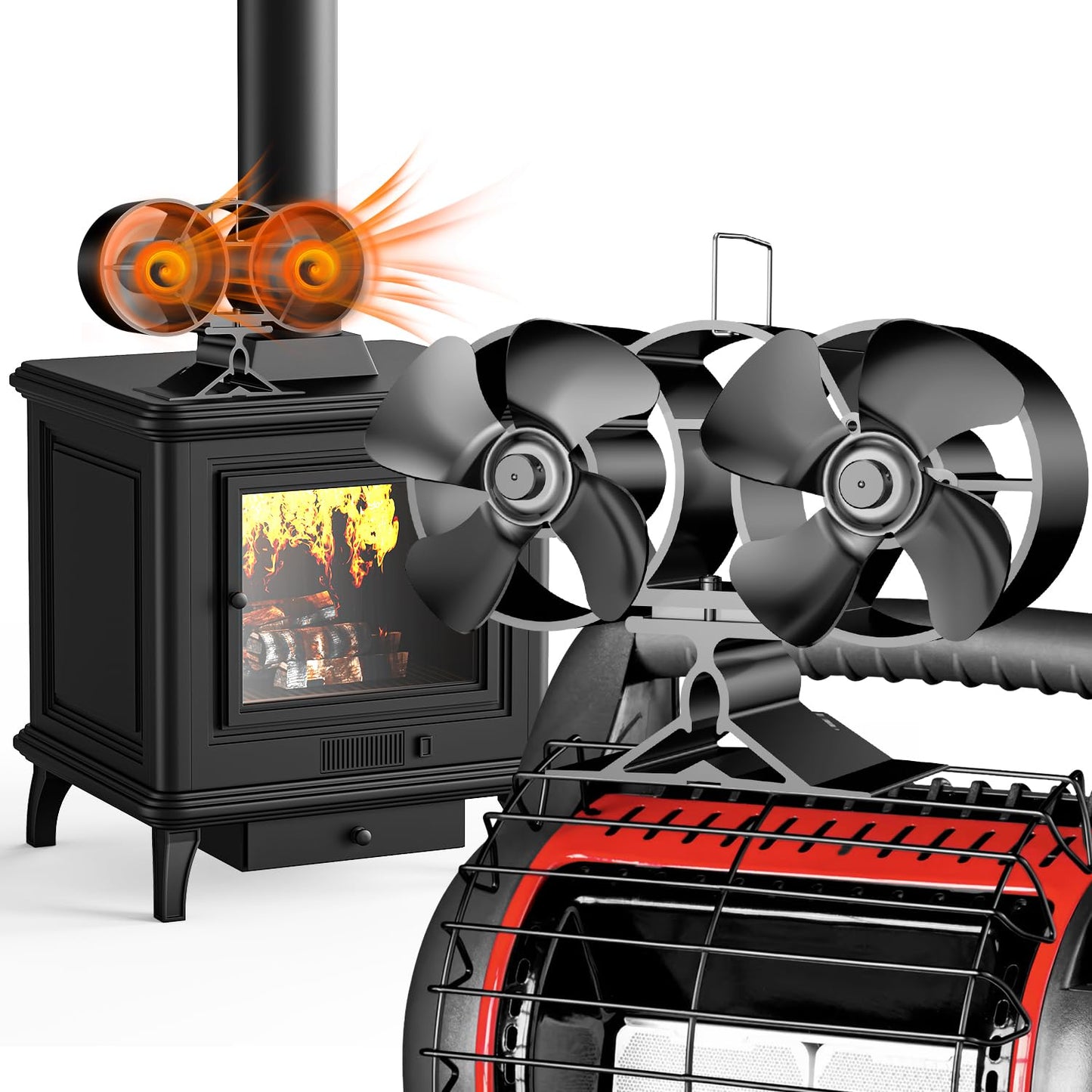 Frendorf | 4-Blatt-Herd- und Kaminofenventilator für Holz/Kamin