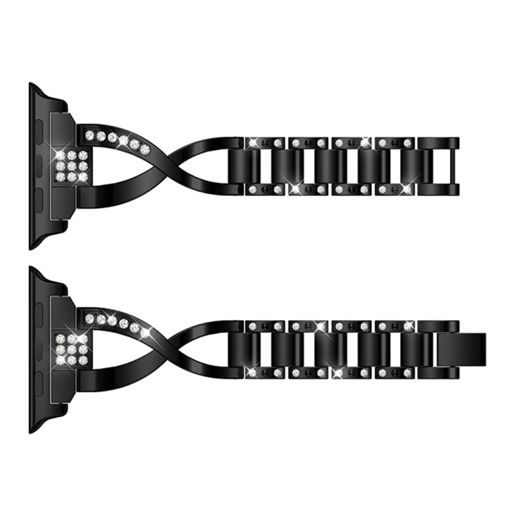 Frerndorf | X-förmiges mit Diamanten besetztes solides Edelstahl-Armbanduhrband für Apple Watch Series 3 & 2 & 1 42mm (Schwarz)