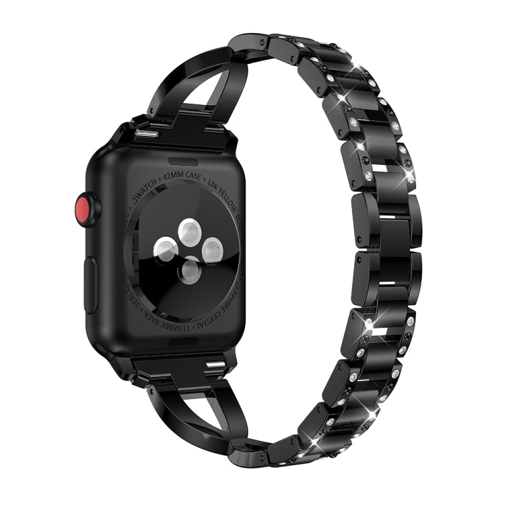 Frerndorf | X-förmiges mit Diamanten besetztes solides Edelstahl-Armbanduhrband für Apple Watch Series 3 & 2 & 1 42mm (Schwarz)