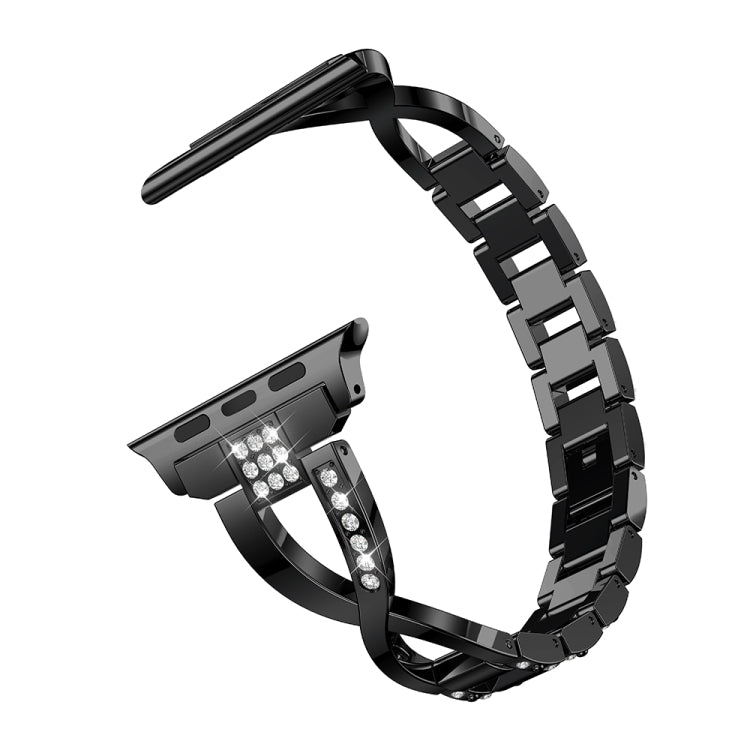 Frerndorf | X-förmiges mit Diamanten besetztes solides Edelstahl-Armbanduhrband für Apple Watch Series 3 & 2 & 1 42mm (Schwarz)