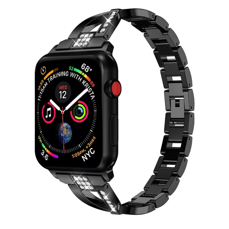 Frerndorf | X-förmiges mit Diamanten besetztes solides Edelstahl-Armbanduhrband für Apple Watch Series 3 & 2 & 1 42mm (Schwarz)