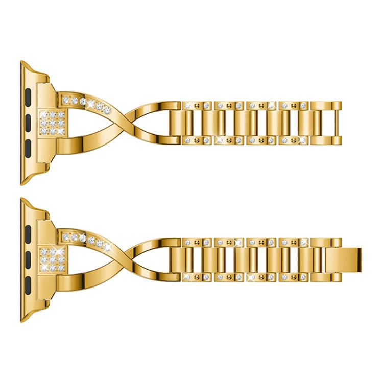 Frerndorf | X-förmiges, mit Diamanten besetztes, massives Edelstahl-Uhrenarmband für Apple Watch Series 3 & 2 & 1 42mm (Gold)