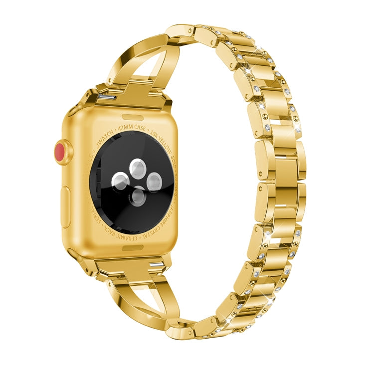 Frerndorf | X-förmiges, mit Diamanten besetztes, massives Edelstahl-Uhrenarmband für Apple Watch Series 3 & 2 & 1 42mm (Gold)