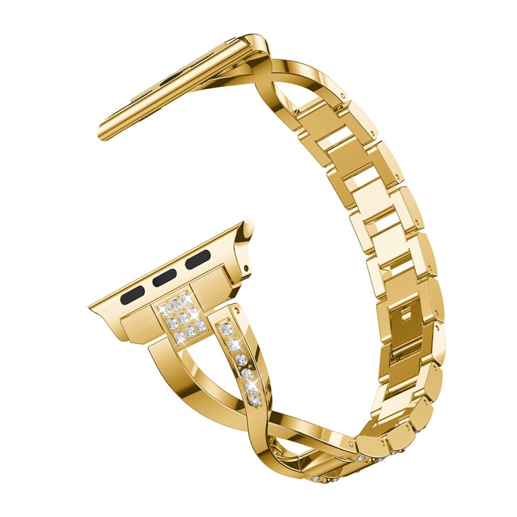 Frerndorf | X-förmiges, mit Diamanten besetztes, massives Edelstahl-Uhrenarmband für Apple Watch Series 3 & 2 & 1 42mm (Gold)