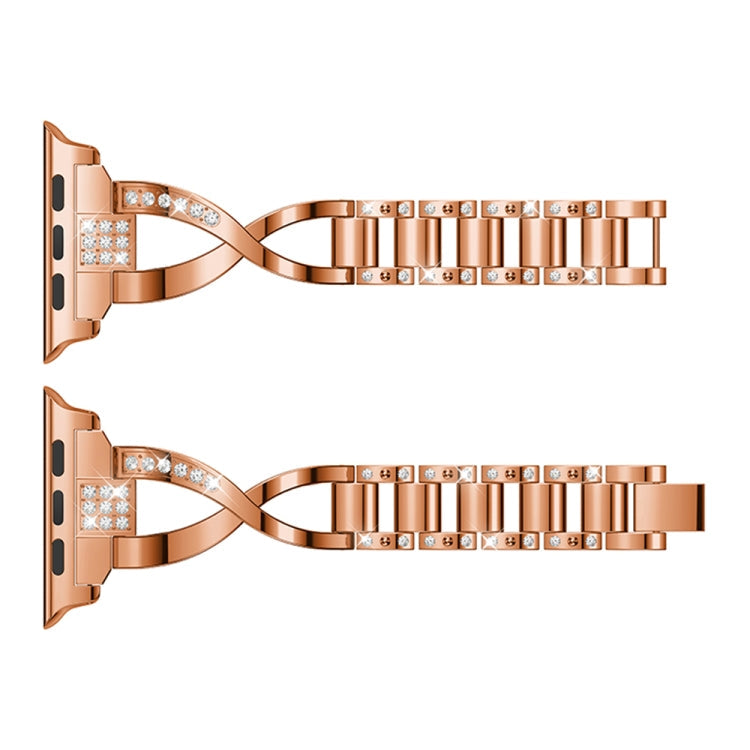 Frerndorf | X-förmiges, mit Diamanten besetztes, massives Edelstahl-Uhrband für Apple Watch Series 3 & 2 & 1 42mm (Roségold)