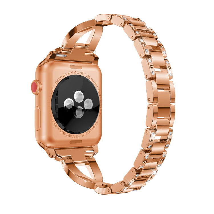 Frerndorf | X-förmiges, mit Diamanten besetztes, massives Edelstahl-Uhrband für Apple Watch Series 3 & 2 & 1 42mm (Roségold)