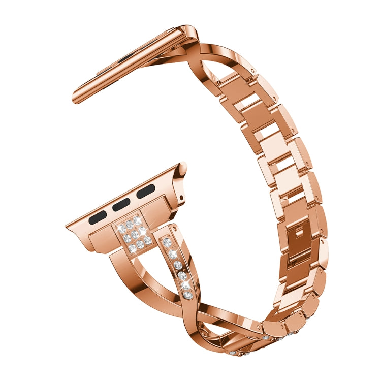 Frerndorf | X-förmiges, mit Diamanten besetztes, massives Edelstahl-Uhrband für Apple Watch Series 3 & 2 & 1 42mm (Roségold)
