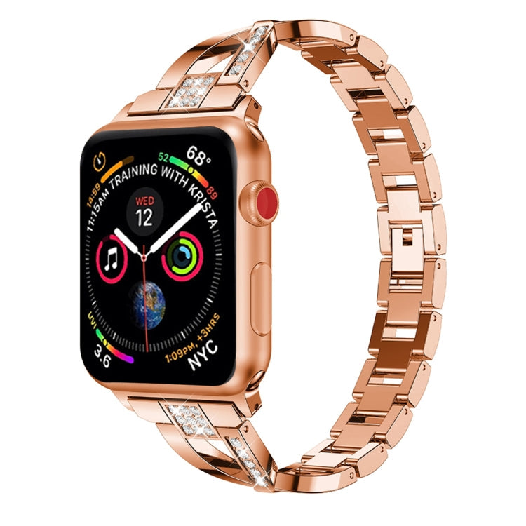 Frerndorf | X-förmiges, mit Diamanten besetztes, massives Edelstahl-Uhrband für Apple Watch Series 3 & 2 & 1 42mm (Roségold)
