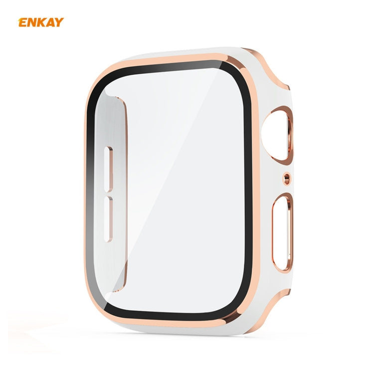 Frendorf | ENKAY Hat-Prince Vollschutz elektroplattierter PC-Hülle + gehärteter Glas-Schutz für Apple Watch Series 6 / 5 / 4 / SE 40mm (Weiß+Champagner)