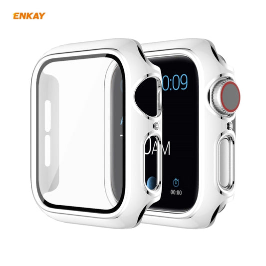 Frendorf | ENKAY Hat-Prince Vollschutz elektroplattierter PC-Gehäuse + gehärteter Glasschutz für die Apple Watch Series 6 / 5 / 4 / SE 40mm (Weiß + Silber)