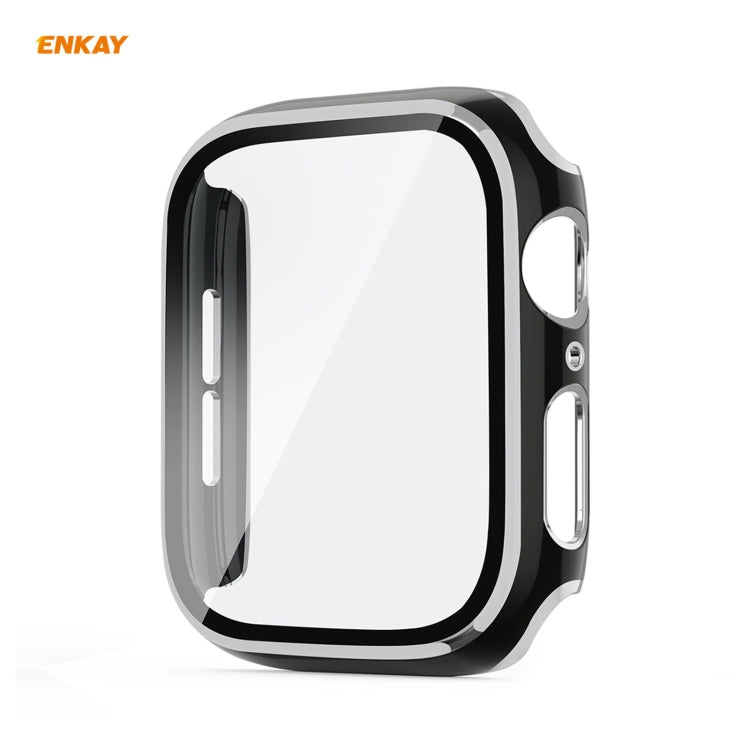 Frendorf | ENKAY Hat-Prince Vollschutz elektroplattierte PC-Hülle + Gehärtetes Glas Schutz für Apple Watch Series 6 / 5 / 4 / SE 40mm (Schwarz+Silber)