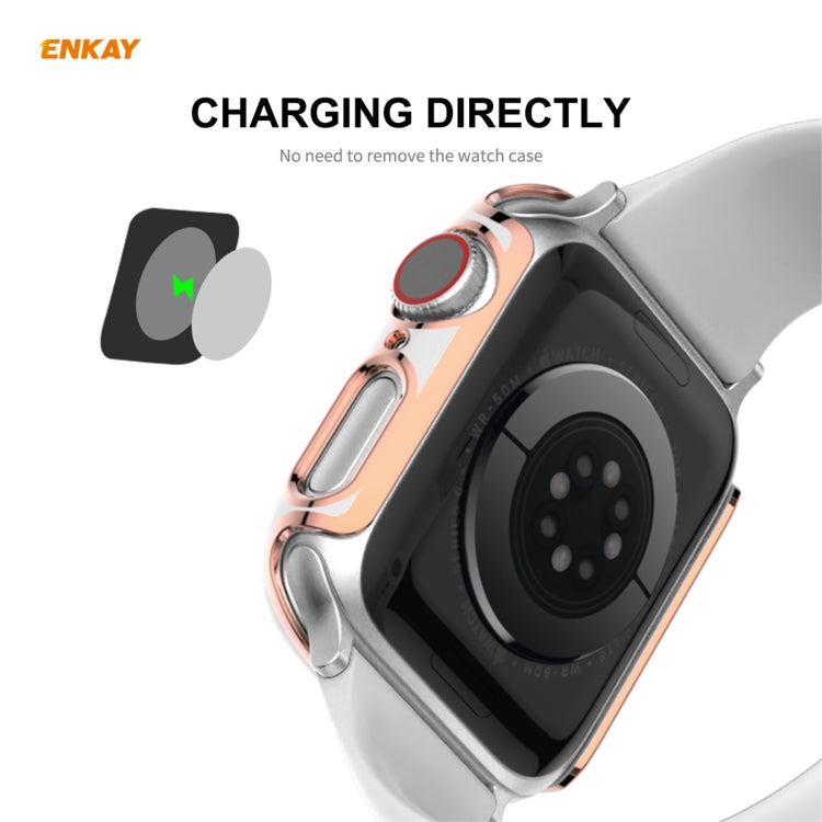Frendorf | ENKAY Hat-Prince Vollschutz elektroplattierte PC-Hülle + Gehärtetes Glas Schutz für Apple Watch Series 6 / 5 / 4 / SE 40mm (Schwarz+Silber)