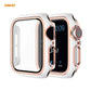 Frendorf | ENKAY Hat-Prince Vollschutz elektroplattierte PC-Hülle + gehärteter Glas-Schutz für Apple Watch Series 6 / 5 / 4 / SE 44mm (Weiß + Champagner)