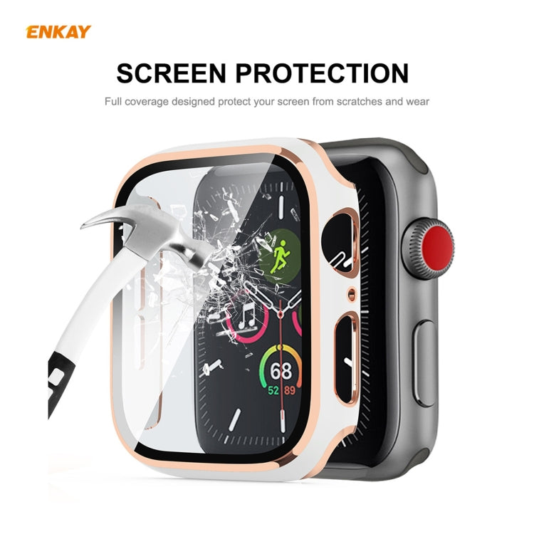 Frendorf | ENKAY Hat-Prince Vollschutz elektroplattierte PC-Hülle + gehärteter Glas-Schutz für Apple Watch Series 6 / 5 / 4 / SE 44mm (Schwarz+Champagner)