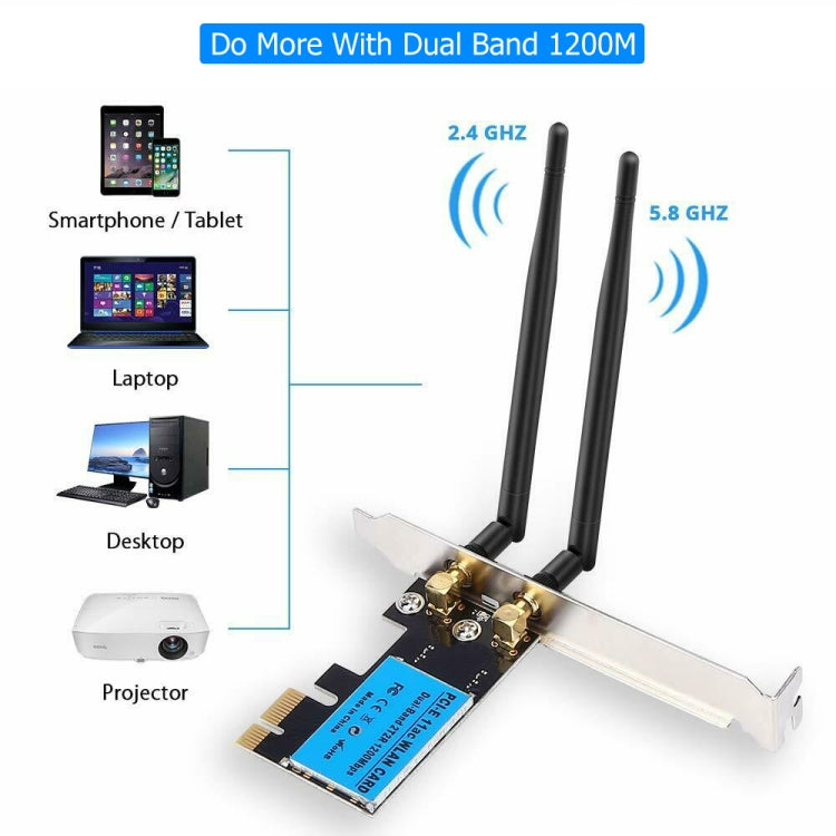 Frendorf | 1200Mbps 5G / 2.4G Dual Band PCIe Wireless-Netzwerkkarte