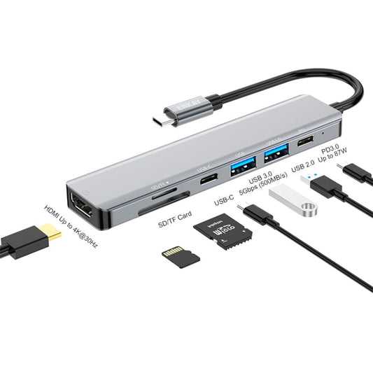 Frendorf | ENKAY Hat-Prince 7 in 1 Typ-C zu 4K HDMI Dockingstation Adapter PD Schnellladehub