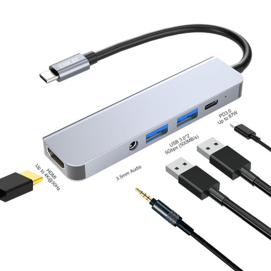 Frendorf | ENKAY Hat-Prince 5 in 1 Type-C Hub 4K HDMI Konverter Dockingstation 3.5mm Audio Jack Adapter