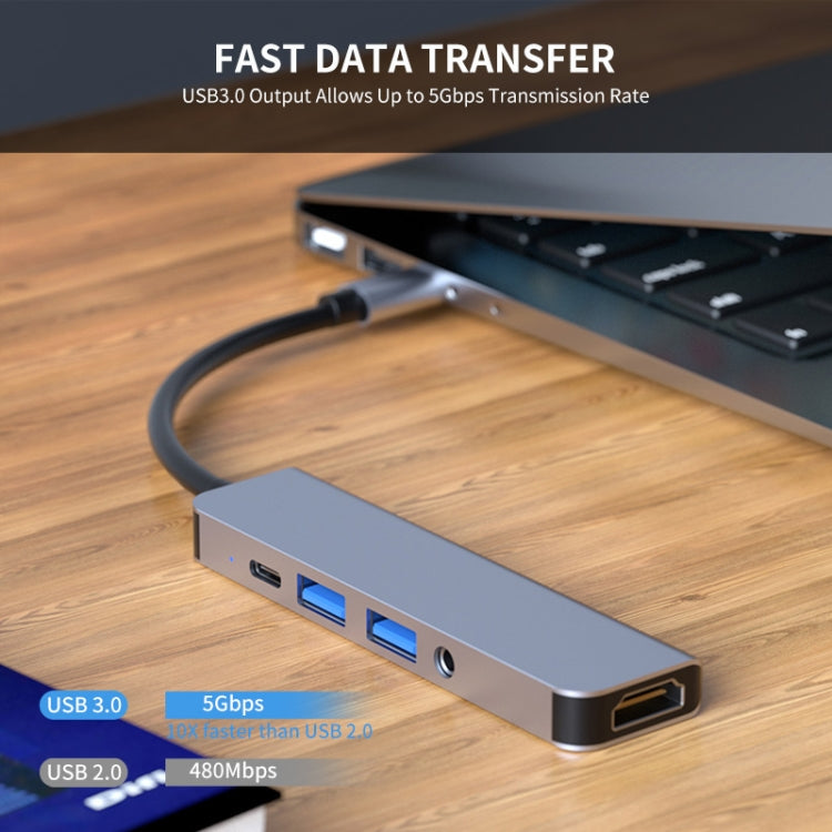 Frendorf | ENKAY Hat-Prince 5 in 1 Type-C Hub 4K HDMI Konverter Dockingstation 3.5mm Audio Jack Adapter