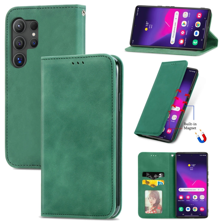 Frendorf | Für Samsung Galaxy S24 Ultra 5G Retro Skin Feel Magnetic Leather Phone Case (Grün)