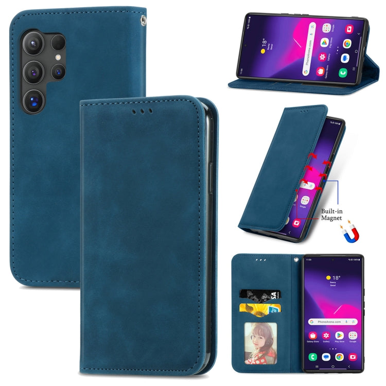 Frendorf | Für Samsung Galaxy S24 Ultra 5G Retro Skin Feel Magnetic Leather Phone Case (Blau)