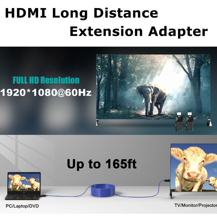 Frendorf | HDMI Extender 50m Audio Video 1080P über Cat5 Cat6 Ethernet Kabel Übertragung verlustfreies Signal HDMI Langstreckenverlängerungsadapter