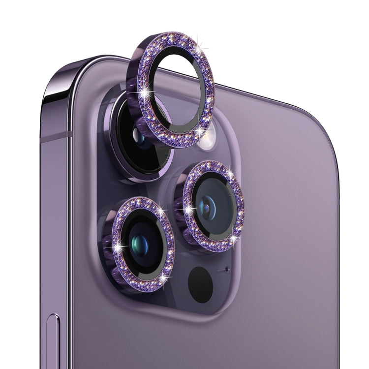 Frendorf | Für iPhone 14 Pro / 14 Pro Max NORTHJO Kameraobjektiv Gehärtetes Glas Bling Glitzer Metallring Film(Purpur)