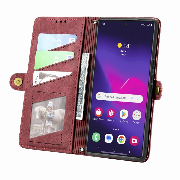 Frendorf | Für Samsung Galaxy S24 Ultra 5G Geometrisches Reißverschluss Wallet Seitenverschluss Leder Handyhülle (Rot)