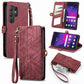 Frendorf | Für Samsung Galaxy S24 Ultra 5G Geometrisches Reißverschluss Wallet Seitenverschluss Leder Handyhülle (Rot)