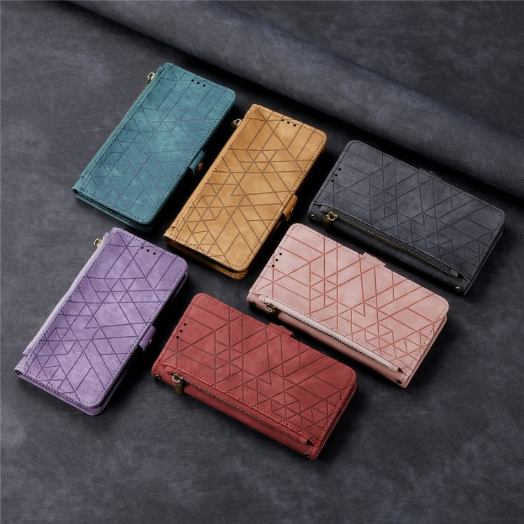 Frendorf | Für Samsung Galaxy S24 Ultra 5G Geometrisches Reißverschluss Wallet Seitenverschluss Leder Handyhülle (Rot)