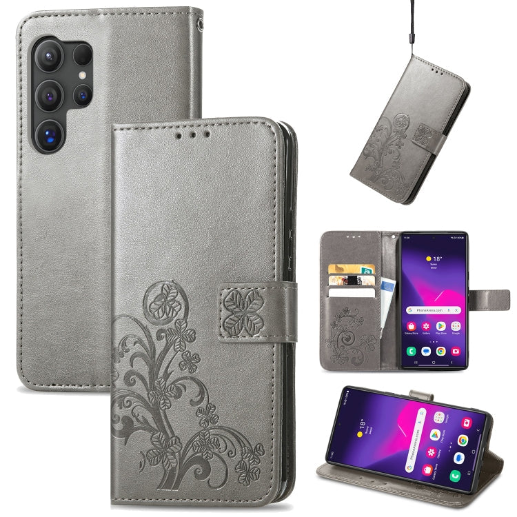 Frendorf | Für Samsung Galaxy S24 Ultra 5G Vierblattverschluss Prägung Schnalle Leder Handyhülle (Grau)