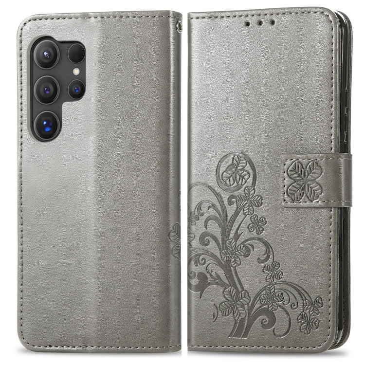Frendorf | Für Samsung Galaxy S24 Ultra 5G Vierblattverschluss Prägung Schnalle Leder Handyhülle (Grau)