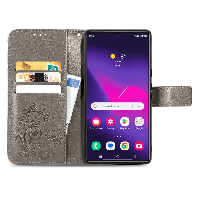 Frendorf | Für Samsung Galaxy S24 Ultra 5G Vierblattverschluss Prägung Schnalle Leder Handyhülle (Grau)
