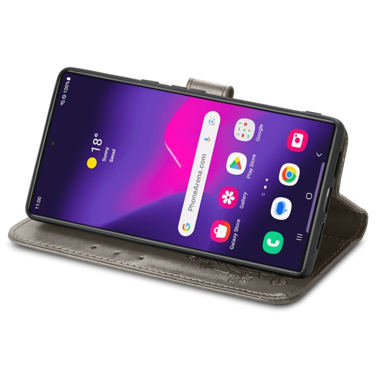 Frendorf | Für Samsung Galaxy S24 Ultra 5G Vierblattverschluss Prägung Schnalle Leder Handyhülle (Grau)