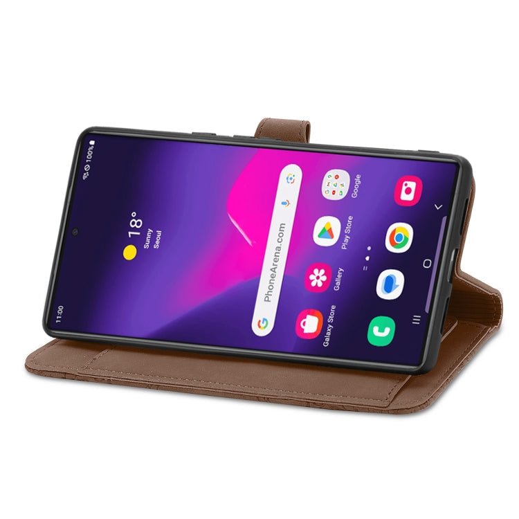 Frendorf | Für Samsung Galaxy S24 Ultra 5G Prägung Blume Reißverschluss Leder Handyhülle (Braun)