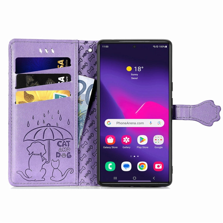 Frendorf | Für Samsung Galaxy S24 Ultra 5G Katzen- und Hundemuster Prägung Leder Handyhülle (Lila)