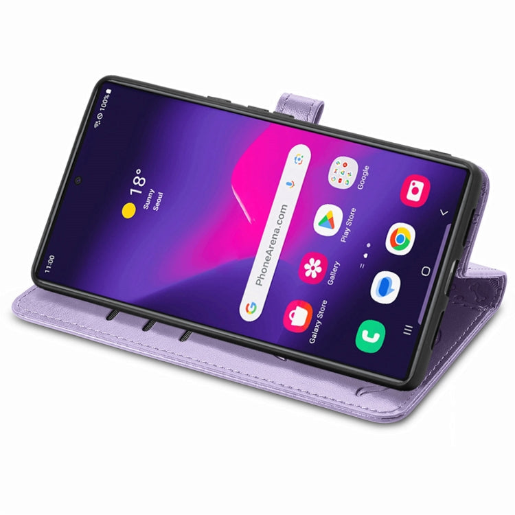 Frendorf | Für Samsung Galaxy S24 Ultra 5G Katzen- und Hundemuster Prägung Leder Handyhülle (Lila)