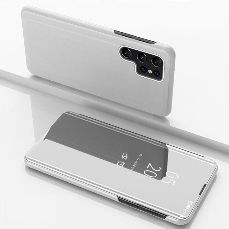 Frendorf | Für Samsung Galaxy S24 Ultra 5G Plattiertes Spiegel Horizontal Klapp-Leder-Handyhülle mit Halter (Silber)