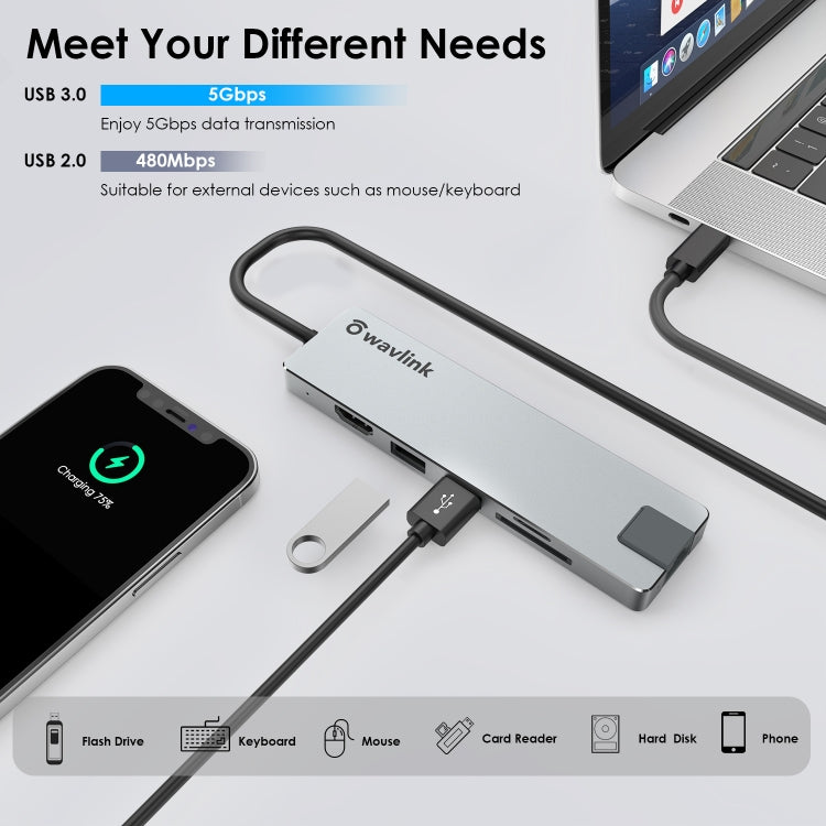 Frendorf | Wavlink UHP3409 Für MacBook Pro/Air USB-C Windows Laptops 100W PD Mini Docking Station