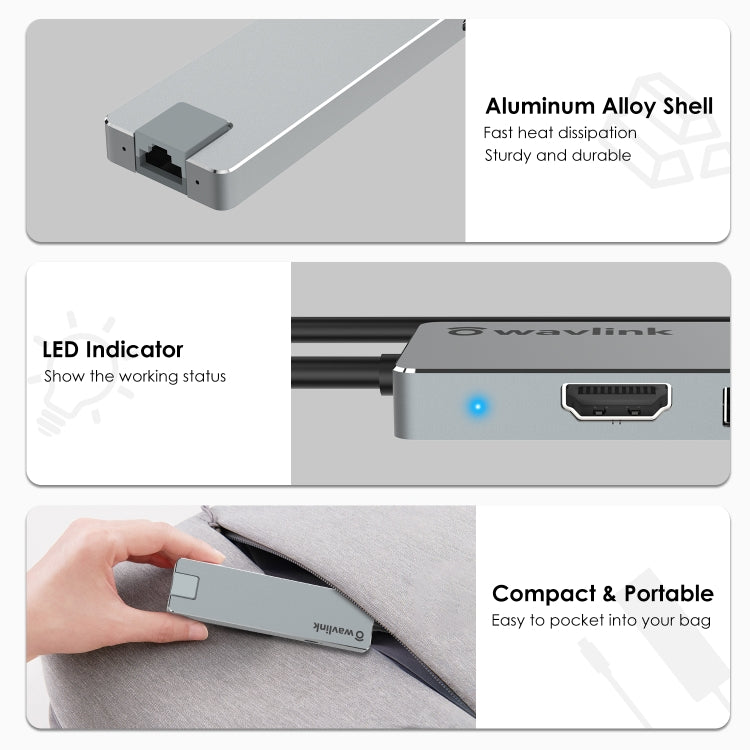 Frendorf | Wavlink UHP3409 Für MacBook Pro/Air USB-C Windows Laptops 100W PD Mini Docking Station